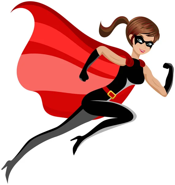 Superhero Wanita Cantik Yang Seksi Berlari Atau Terbang Terisolasi - Stok Vektor