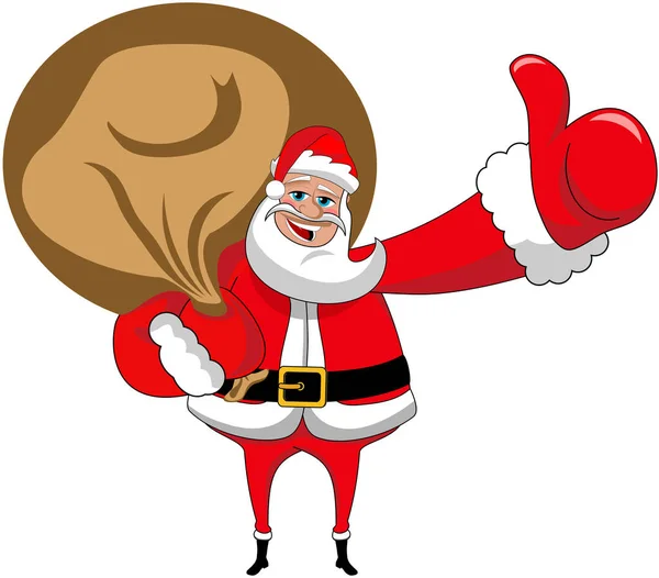 Santa Claus Con Gran Saco Pulgar Hacia Arriba Aislado — Vector de stock