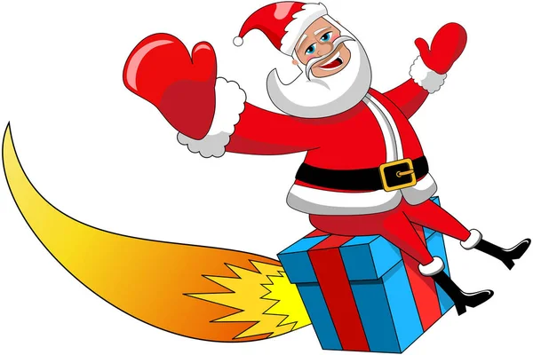 Santa Claus Volando Gift Como Cohete Aislado — Vector de stock