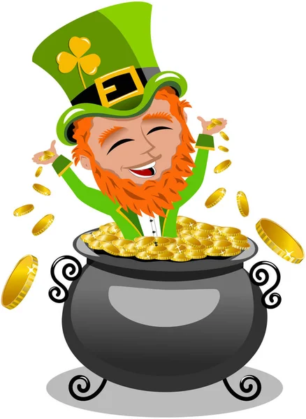 Patrick Saint Patrick Jubelend Binnen Pot Met Goud Geïsoleerd — Stockvector