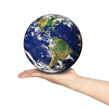 Uzanmış kol izole toprak holding. NASA tarafından sağlanan Earth görüntü