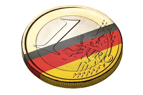 Primo Piano Una Moneta Euro Con Bandiera Tedesca Isolata — Foto Stock
