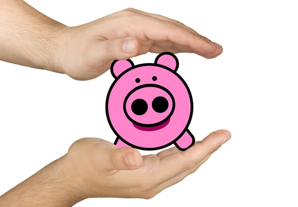 Hände Die Ersparnisse Sparschwein Schützen — Stockfoto