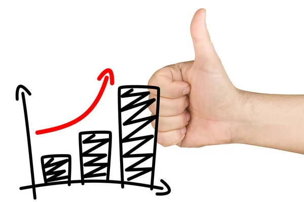 Tummen Upp För Godkännande Tillväxt Stapeldiagram Klart Glas Whiteboard — Stockfoto