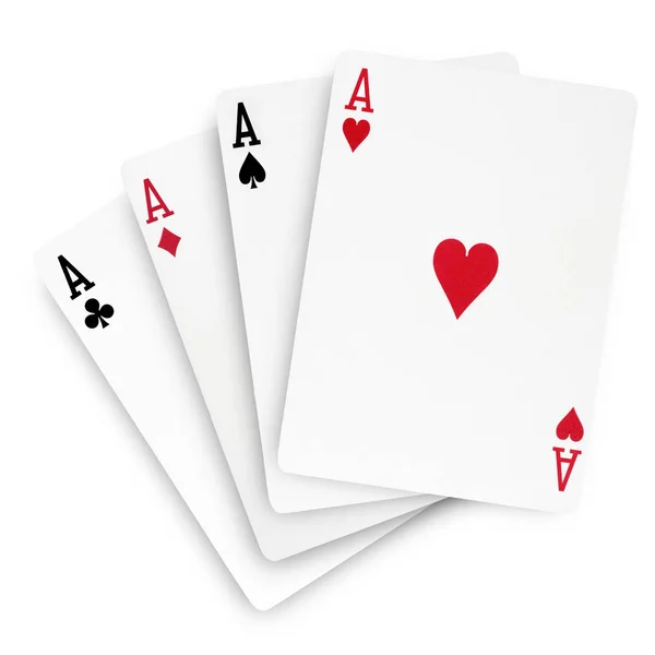 Top View Four Aces Semi Overlapped White — Stock Photo, Image