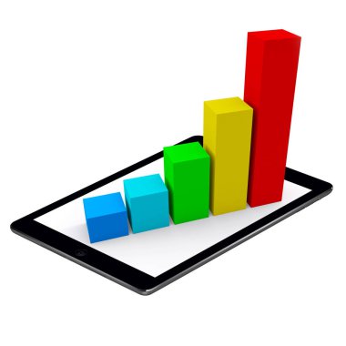 3D çizim şekil grafik izole tablet pc ekranının üzerinde büyüyen renkli