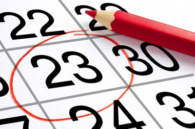 Daire içinde Closeup takviminde gün kırmızı kırmızı kalem