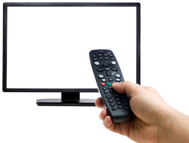 Erkek eli boş ekran izole işaret uzaktan kumandayla kanal değiştirme