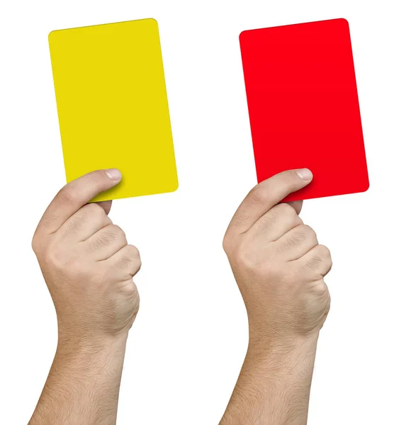 Hand Holding Showing Yellow Red Card Isolated — Stock Photo, Image