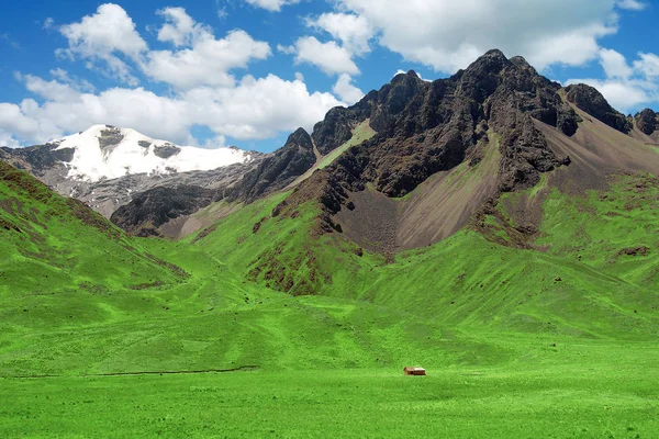 Ensamma Huset Grön Levande Omgivet Ängar Och Berg — Stockfoto