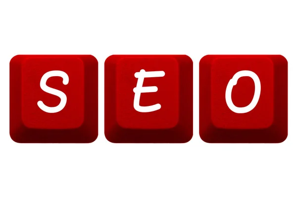 Seo Search Engine Otimização Acrônimo Escrito Com Teclas Vermelhas Teclado — Fotografia de Stock