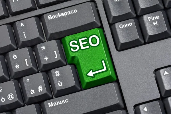 Computer Keyboard Enter Key Replaced Green Seo Search Engine Optimization — Stock Photo, Image