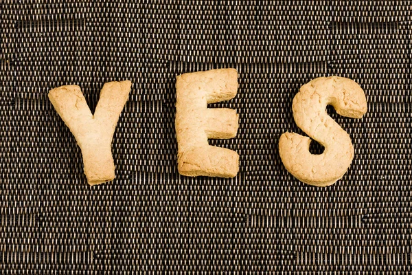 Yes Word Composed Homemade Biscuit Letters — Stock Photo, Image