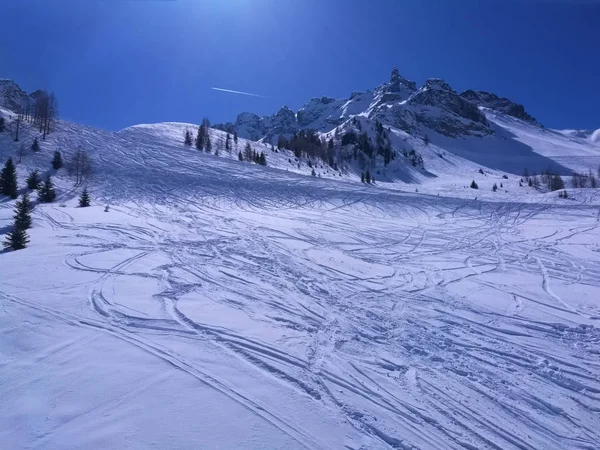 White Snow Mountain Panorama Sunny Day — Stock Photo, Image