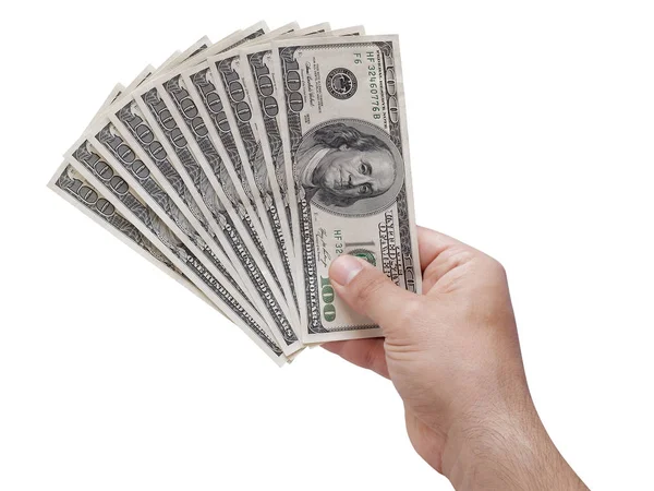 Hand Met Ventilator 100 Usa Dollars Geïsoleerd — Stockfoto