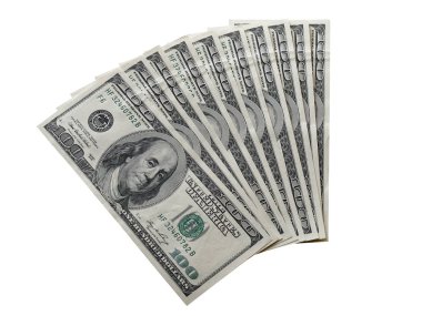 Yelpaze-in 100 dolar faturaları izole beyaz