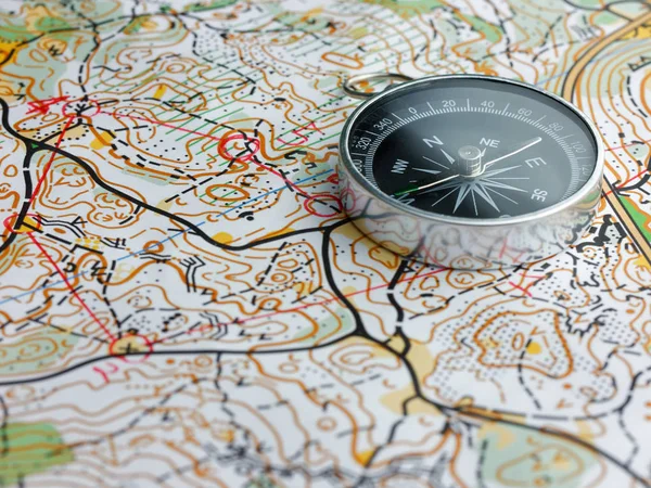 compass on orienteering map