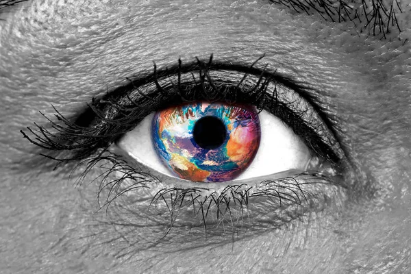 Female Human Eye Close Earth Impressed Iris — Stock Photo, Image