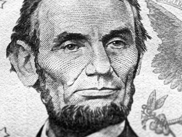 Macro Retrato Abraham Lincoln Dólares Dinheiro Eua Nota Americana — Fotografia de Stock