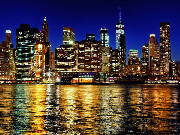 Manhattan new york city usa skyline at dusk from brooklyn side