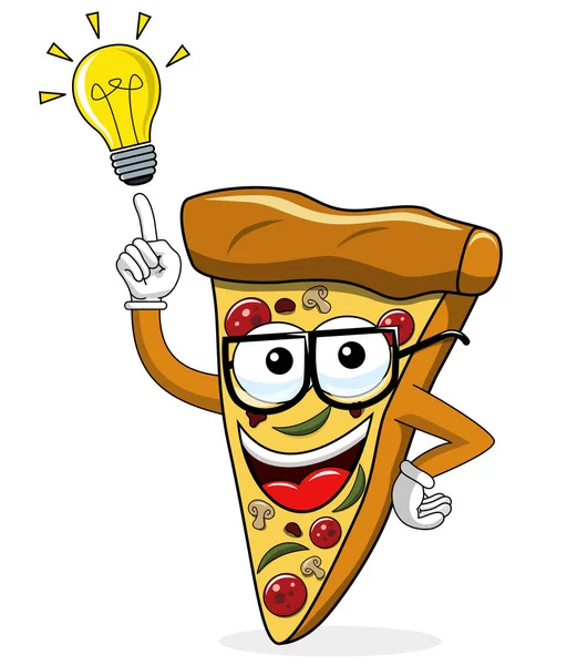 Pizza Slice Cartoon Grappig Idee Innovatie Oplossing Geïsoleerd Wit — Stockvector
