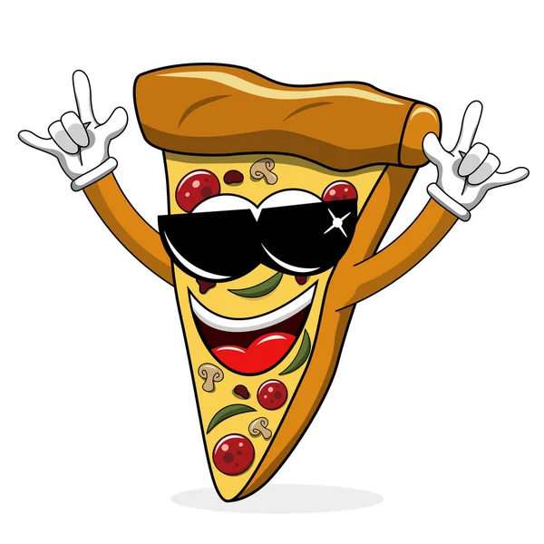 Pizza Szelet Képregény Vicces Napszemüveg Rock Elszigetelt Fehér — Stock Vector