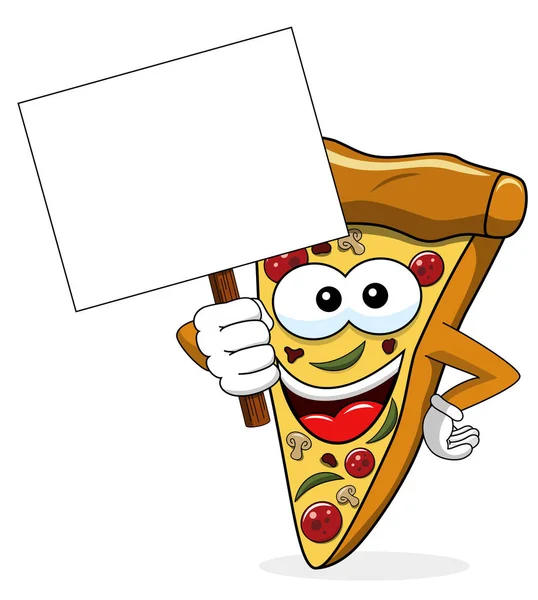 Pizza Slice Cartoon Funny Banner Copyspace Geïsoleerd Wit — Stockvector