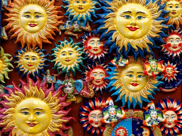 Sicilian Italian Souvenir Cerámica Tradicional Sol —  Fotos de Stock