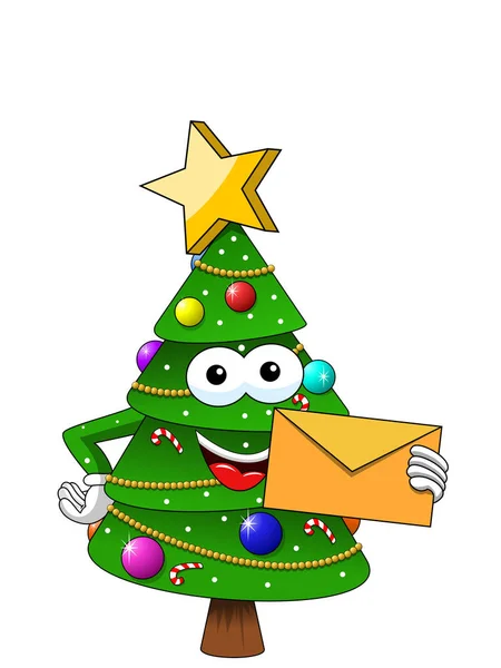 Joyeux Noël Noël Caractère Enveloppe Mascotte Isolé Sur Blanc — Image vectorielle