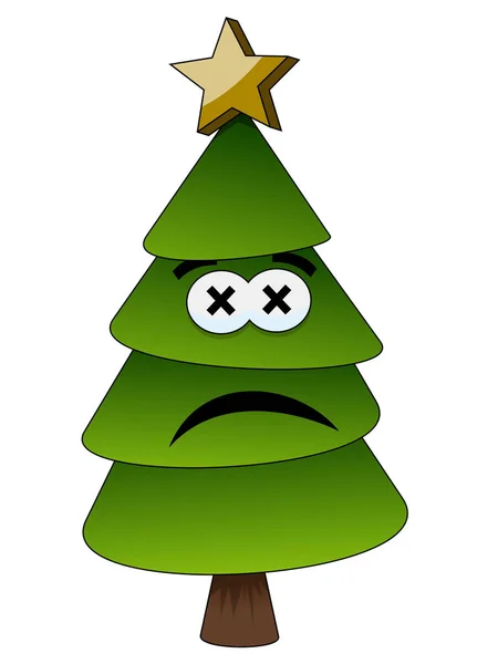 Árvore Natal Xmas Triste Infeliz Personagem Desenho Animado Humano Isolado — Vetor de Stock