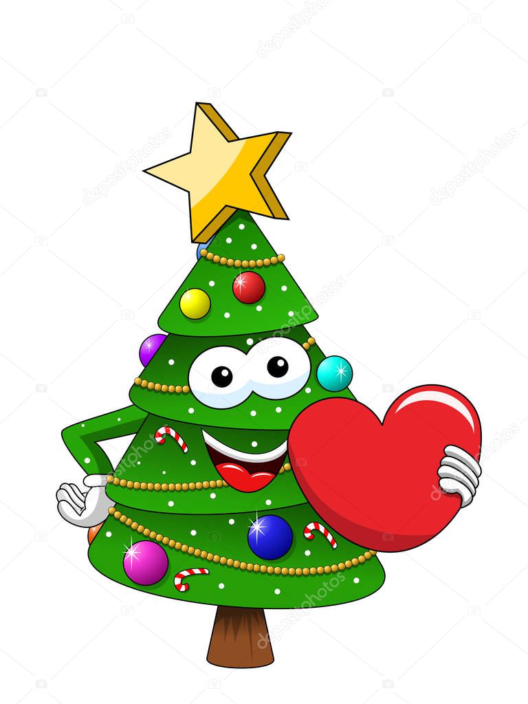 Happy Christmas or xmas character or mascot love heart isolated on white in cartoon style vector symbol stock illustration web