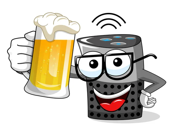 聪明的扬声器卡通搞笑杯啤酒孤立的白色 — 图库矢量图片