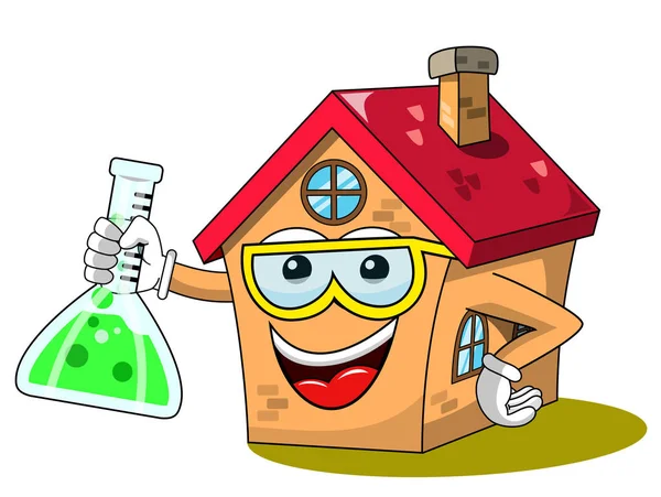 Happy House Kreslený Legrační Charakter Chemik Vědec Stojánek Izolované Bílém — Stockový vektor