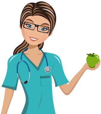 Kadın doktor izole elma tutan cerrah