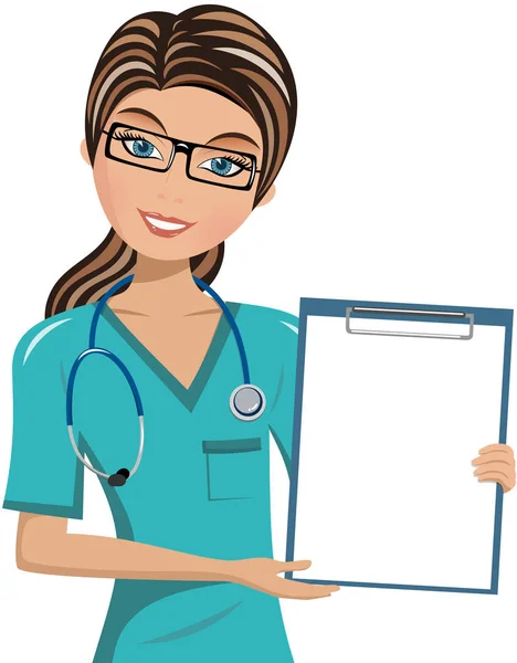 Woman Doctor Surgeon Holding Blank Folder Isolated — Stock Vector