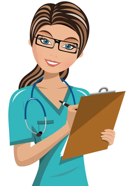 Woman Doctor Writing Clipboard Isolated — Stock Vector