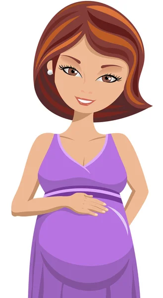 Lächeln Schwangere Frau Streichelt Ihren Bauch Isoliert — Stockvektor