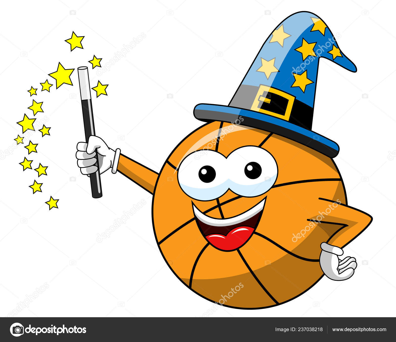 バスケット ボール ボール漫画面白いキャラクターの魔術師魔法呪文では 白で隔離 ストックベクター C Canbedone