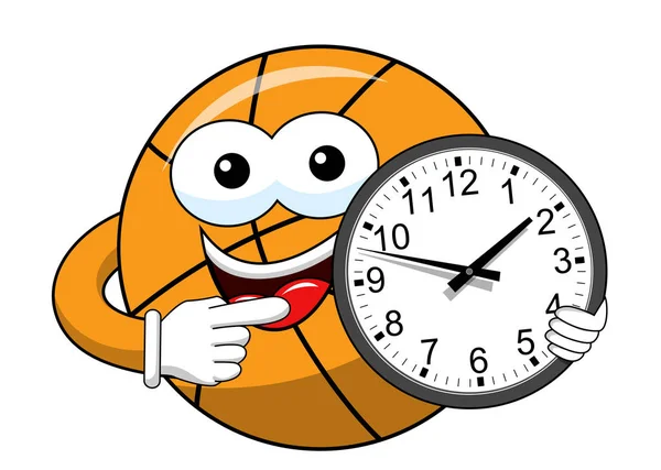 Basketbalový Míč Kreslený Legrační Charakter Čas Izolované Bílém — Stockový vektor