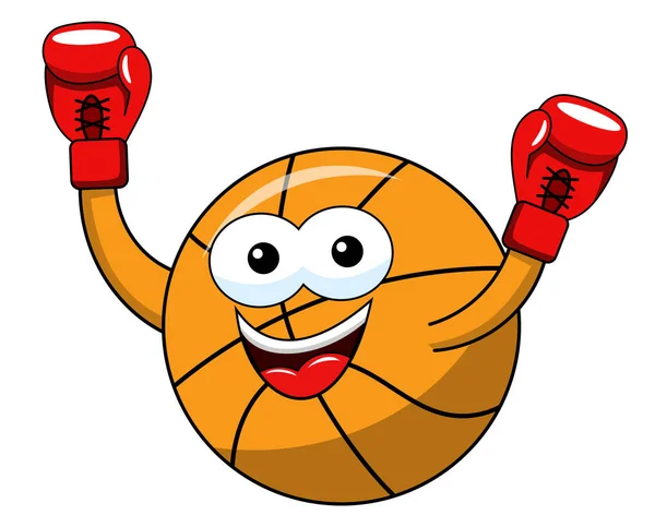 Ballon Basket Ball Dessin Animé Drôle Personnage Boxer Gagnant Gants — Image vectorielle