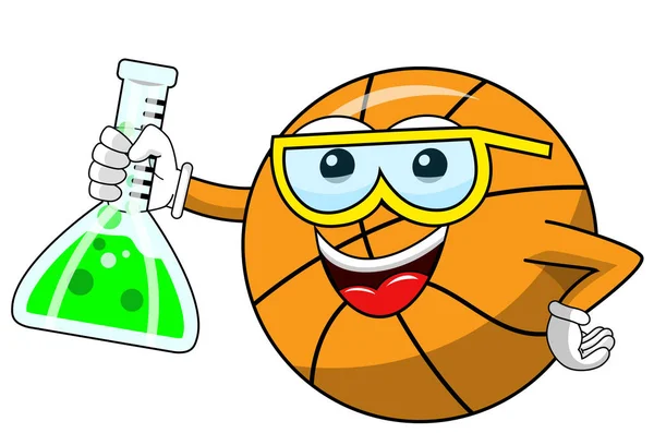 Ballon Basket Dessin Animé Personnage Drôle Chimiste Cruette Isolé Sur — Image vectorielle