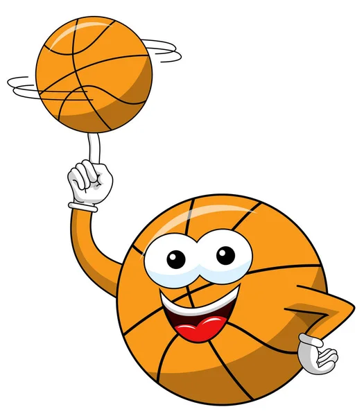 Ballon Basket Dessin Animé Personnage Drôle Rotation Balancier Balle Isolée — Image vectorielle