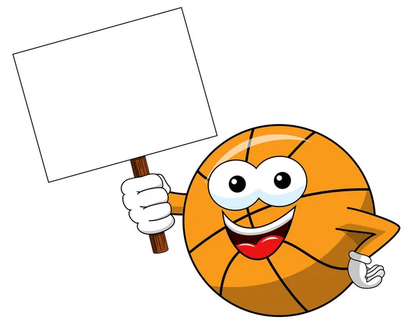 Bola Basquete Desenho Animado Personagem Engraçado Cópia Espaço Branco Banner — Vetor de Stock