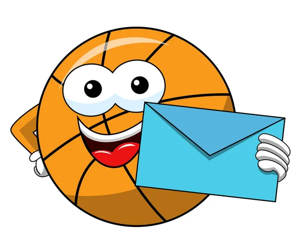 バスケット ボール漫画面白いキャラクター封筒メール白で隔離 — ストックベクタ