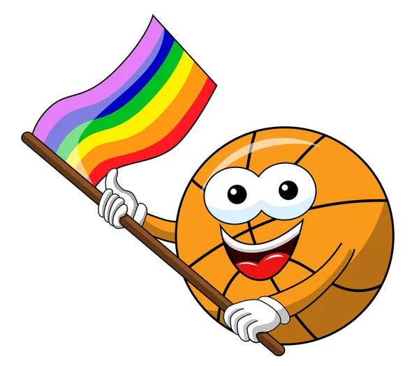 Basket Ball Tecknad Rolig Karaktär Multicolor Fred Regnbågsflaggan Isolerad Vit — Stock vektor