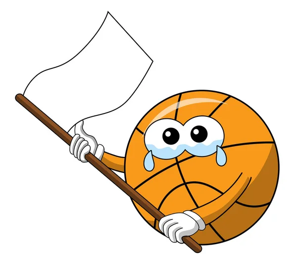 Ballon Basket Dessin Animé Personnage Drôle Pleurer Drapeau Blanc Agitant — Image vectorielle