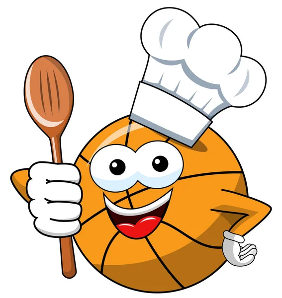 Pallacanestro Palla Cartone Animato Divertente Personaggio Cuoco Isolato Bianco — Vettoriale Stock