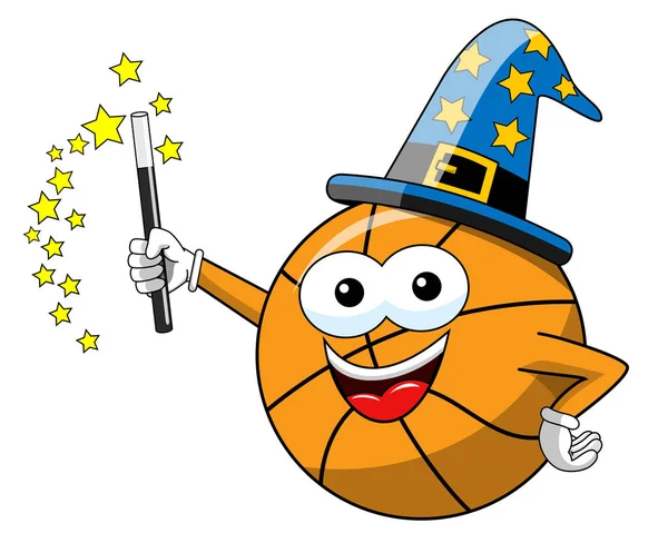 Balle Basket Dessin Animé Personnage Drôle Magicien Magie Sort Isolé — Image vectorielle