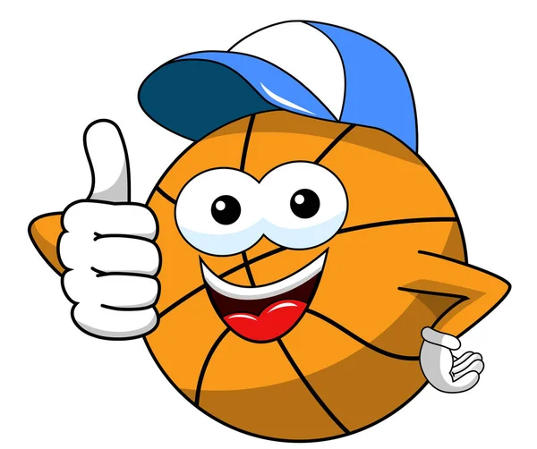 Баскетбольний Мультфільм Смішний Персонаж Кепка Вгору Великий Палець Ізольовано Білому — стоковий вектор