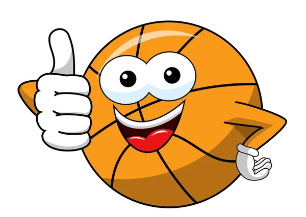 Ballon Basket Dessin Animé Personnage Drôle Pouce Vers Haut Comme — Image vectorielle